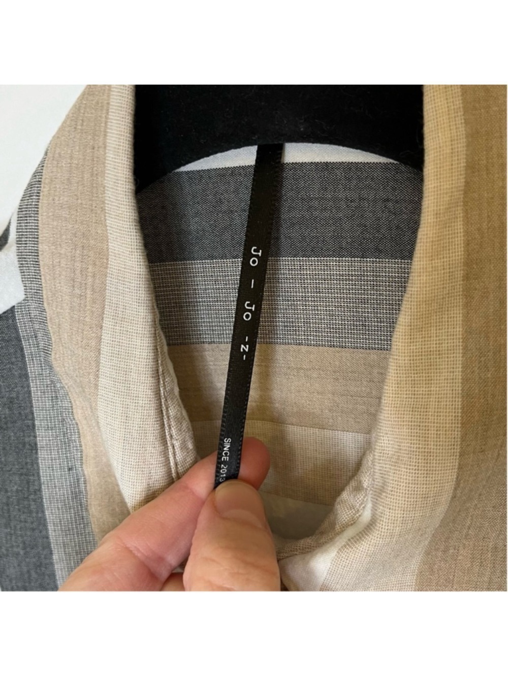 Striped Button Up Long Sleeve Shirt in Neutral Tan, Cream, Faded Black, Small - Picture 9 of 14